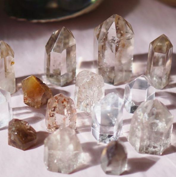 A collection of clear quartz crystals for clarity and grounding