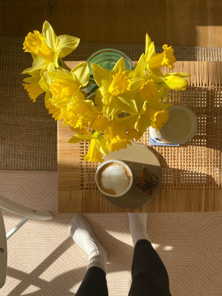 Coffee and daffodils