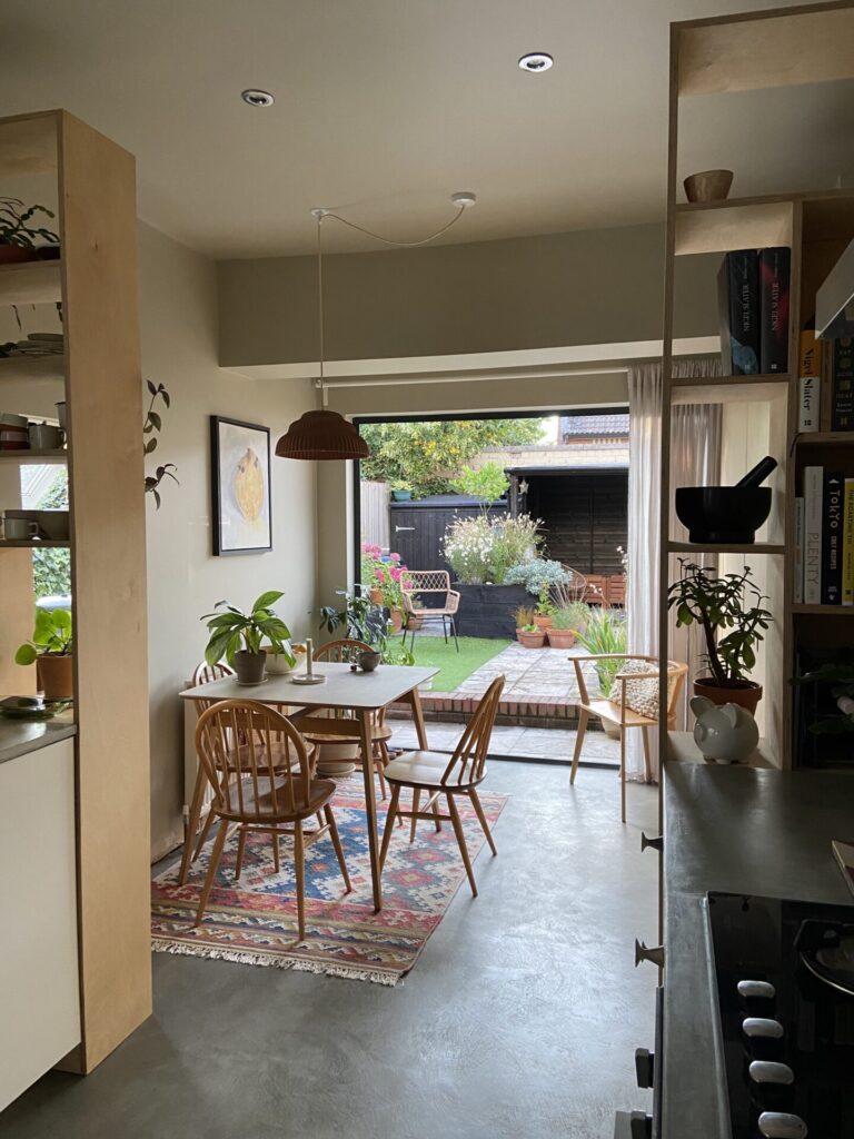 Shelving and indoor outdoor space at The Here Home